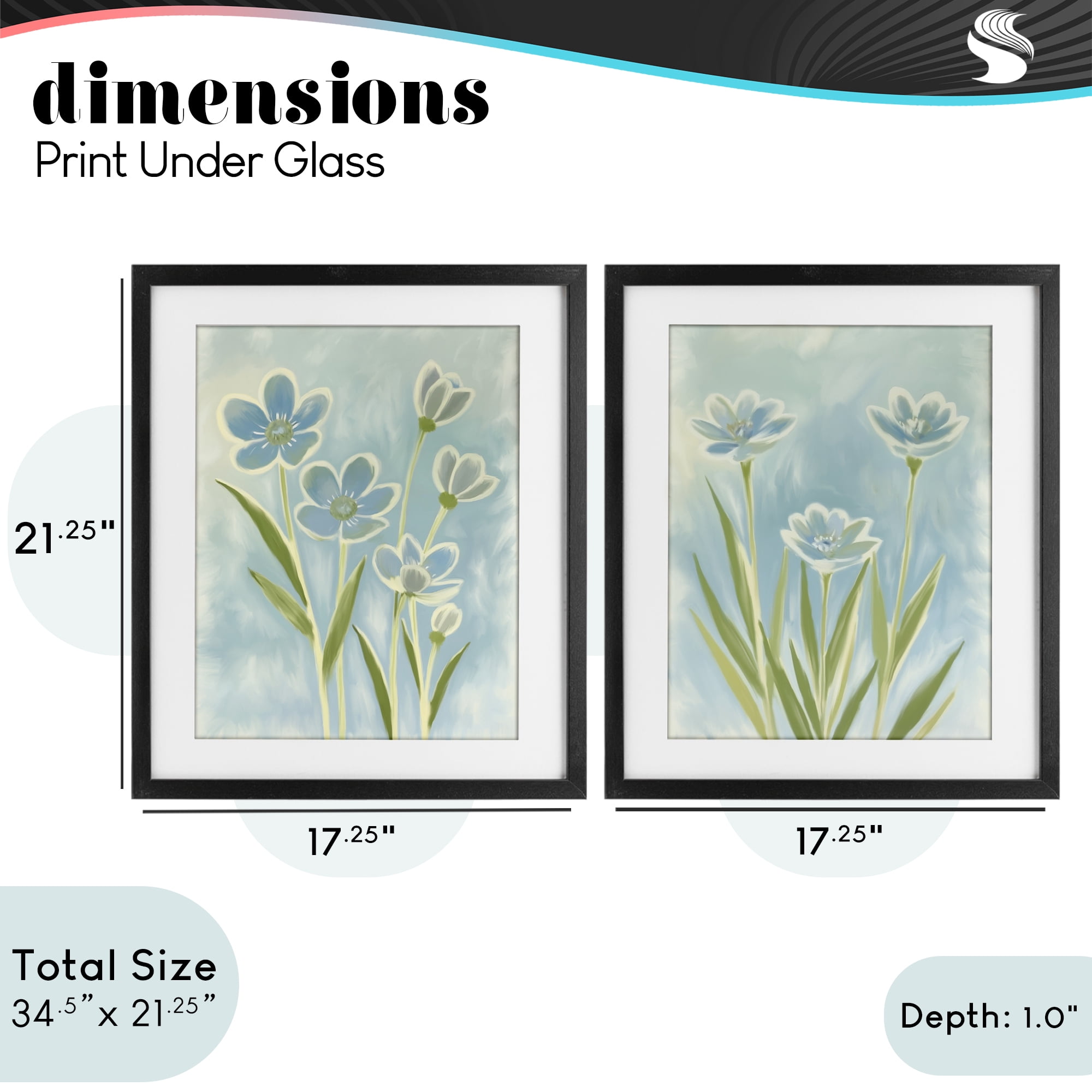 Stupell Industries Contoured Blue Petals 2 Piece Black Framed Print Under Glass Set, design by Kim Allen