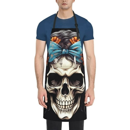 

Rateoe Bow Flower Skull Aprons with Pocket Men Womens Aprons Waterproof Adjustable Cooking Aprons for Kitchen Gardening and Salon