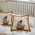 thumbnail image 4 of Outdoor Waterproof Pillow Covers Halloween Owl Pumpkin Bat Decorative Throw Pillow Protectors,Spooky Orange Plaid Vintage Linen Pillowcase Cushion Cases for Patio Sofa Garden Couch,16x16in,Pack of 2, 4 of 9