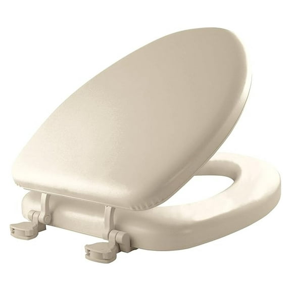 113EC 006 Soft Toilet Seat Easily Removes, ELONGATED, Padded with Wood , Bone
