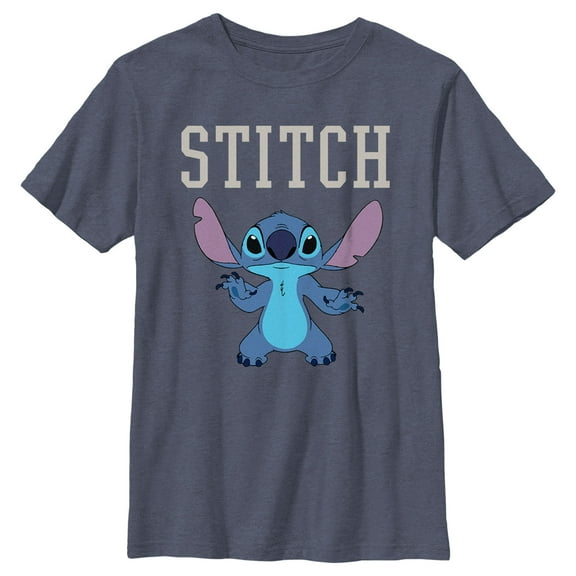 Boy's Lilo & Stitch Standing Alien Graphic Tee Navy Blue Heather Large