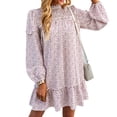 thumbnail image 1 of Vestido de mujer casual de moda patrón floral suelto escote redondo para citas trabajo hogar blanco S, 1 of 6