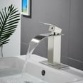 thumbnail image 2 of Brushed Nickel Waterfall Bathroom Vanity Sink Faucet with 6" Deck Plate for 1 or 3 Hole, 2 of 15