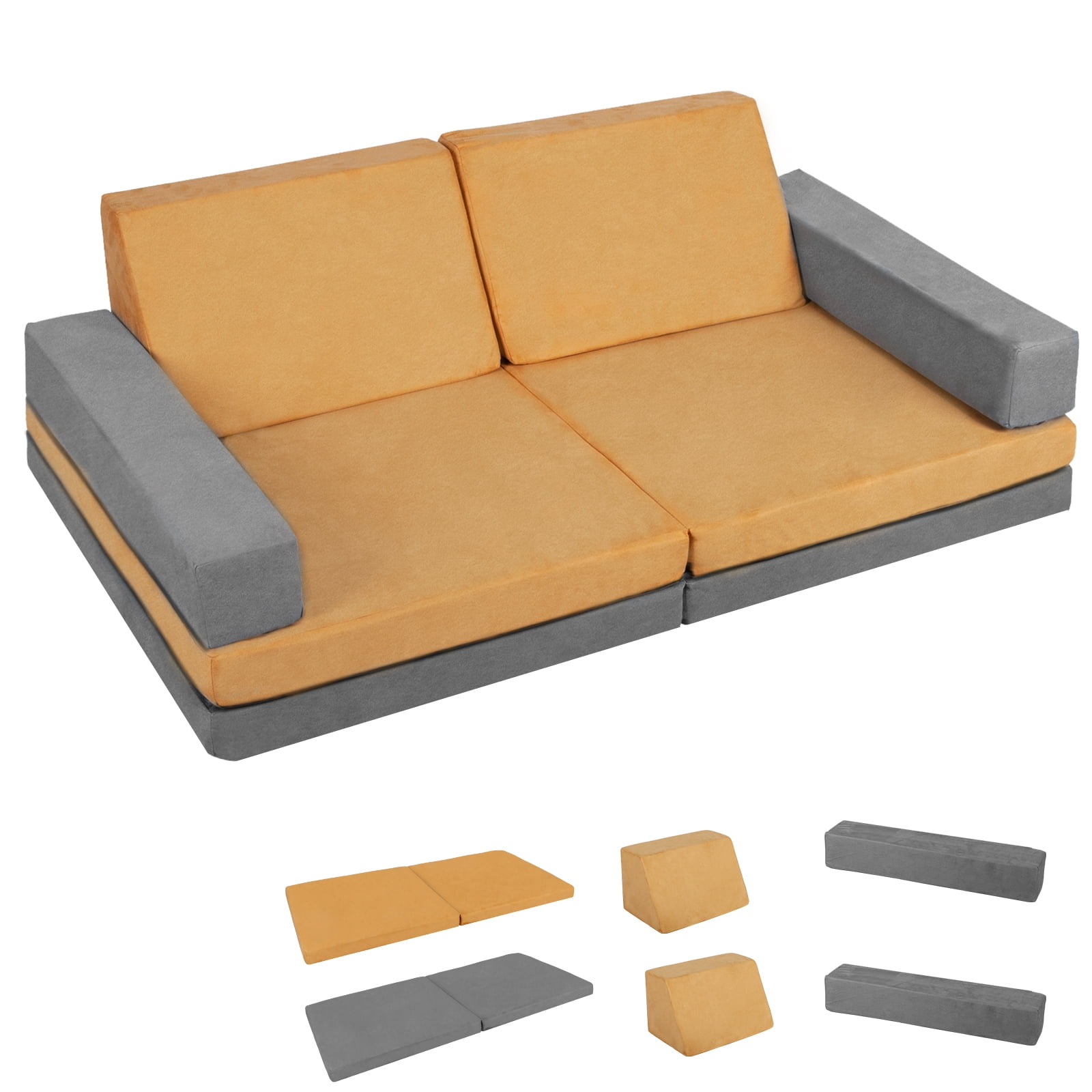 Polar Aurora 6Piece Foldable Convertible Kids Play Couch Set Modular Foam Play Huddle Couch M