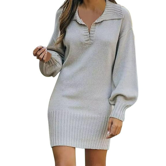 Women's Long Sleeve Knitted Sweater Dress Fashionable Medium Length Wool Blend Comfortable Winter Outfit