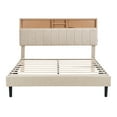 thumbnail image 3 of Aukfa Queen Upholstered Bed Frame with Storage Headboard and USB Port for Adults, Linen, Beige, 3 of 8