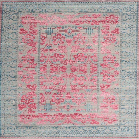 Ahgly Company Machine Washable Indoor Square Traditional Purple Pink Area Rugs, 6' Square