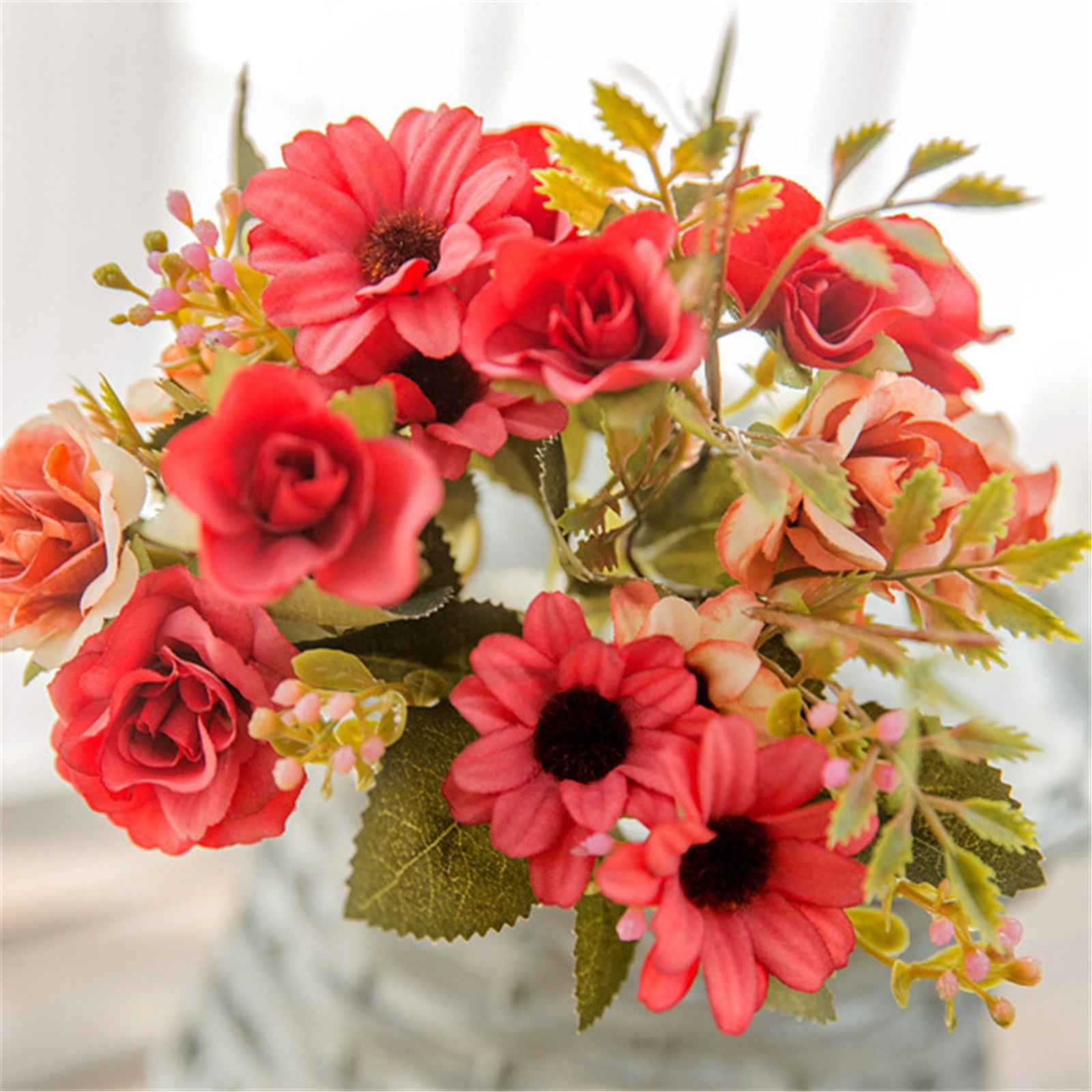 Heads Silk Rose Bouquet Artificial Flowers Mini Rose For DIY Wedding