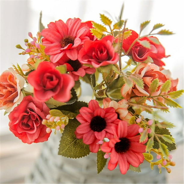 Heads Silk Rose Bouquet Artificial Flowers Mini Rose For DIY Wedding