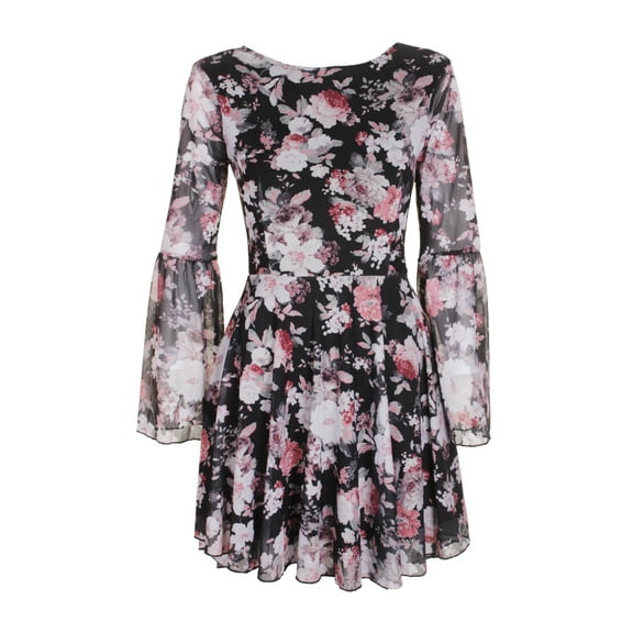 American Rag Juniors Black Floral Print U-Back High-Low Fit & Flare Dress S