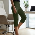 thumbnail image 4 of Qgtaibl Women's Cropped Dress Pants High Waisted Pleated Straight Leg Pants Solid Color Business Suit Trousers with Pockets Summer Capris Green M, 4 of 9