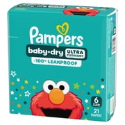 Pampers Baby Dry Ultra Cushiony Diapers, Size 6 (23-44 lbs), 21 Count, Up to 100% leakproof disposable diaper