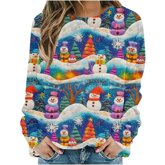 asdoklhq Oversized Sweatshirt for Women Printed Loose Round Neck Sweatshirt Multicolor 2X