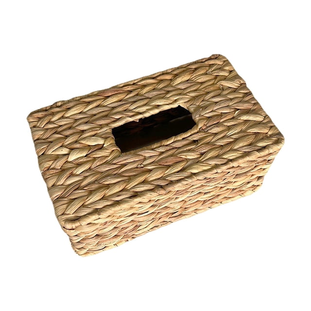 Desktop Ornament Charm Water Hyacinth Weave Tissue Cover for Country-Style Drawer and Desktop