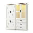 thumbnail image 4 of 6 Door Armoire Wardrobe Closet for Bedroom with LED Lights & 3 Drawers, Farmhouse Closet Storage Cabinet Wardrobe Set with Hanging Rods, 4 of 10