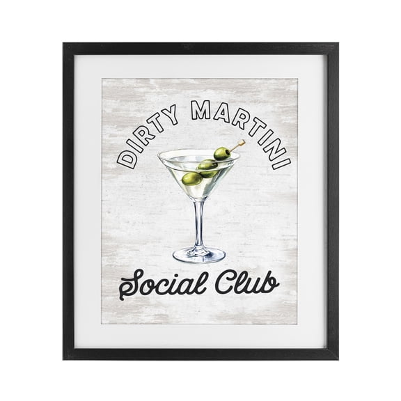 Stupell Industries Dirty Martini Social Club Black Framed Print Under Glass, design by Lettered and Lined