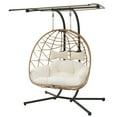 thumbnail image 5 of FKS LIFE Outdoor Indoor Double Hanging Egg Chair Swing With Stand Canopy Cushion for Patio Garden Bedroom Living Room Max 680lbs, 5 of 7