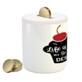 thumbnail image 2 of Dessert Piggy Bank, Life is too Short to Skip Dessert Wordsd Muffin Silhouette with Cherry, Ceramic Coin Bank Money Box for Cash Saving, 3.6" X 3.2", Red Black and White, by Ambesonne, 2 of 4