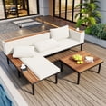 thumbnail image 2 of Luxury Patio Furniture Set with Removable Cushions and Coffee Table, L-Shaped Acacia Wood Sofa with Side table, Outdoor Conversation Sectional Sofa for Backyard, Porch (Beige), 2 of 11