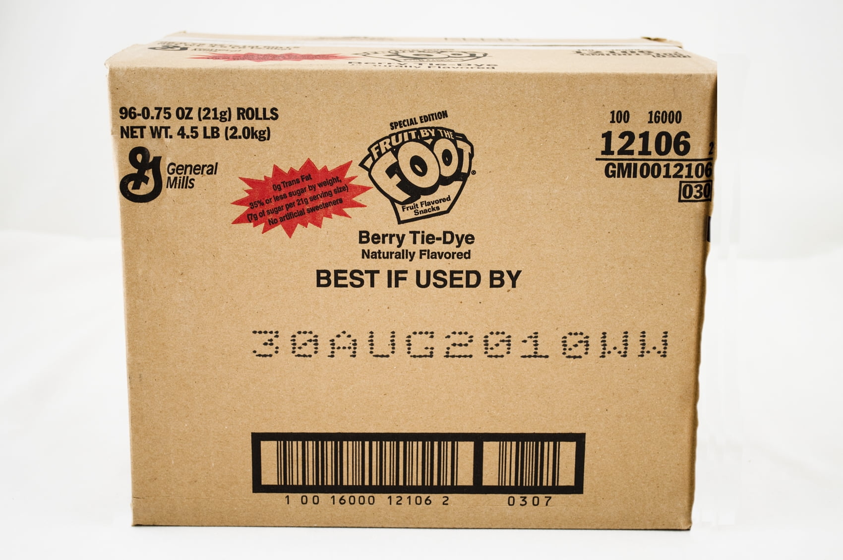 (Price/Case)Fruit By The Foot Individually Wrapped Berry Tie Dye 0.75 Ounce Per Pack - 96 Per Case