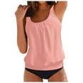 thumbnail image 1 of NIEWTR Bathing Suit For Womens Wide Strap Square Neck Tankini Set, Solid Tummy Control Bottoms Swimsuit(Pink,L), 1 of 4