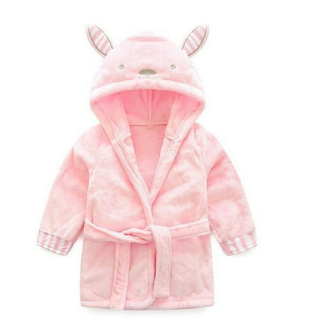 

EHTMSAK Children Boy Girl Fall Winter with Belt Outerwear Toddler Baby Hooded Plush Long Sleeve Bathrobe Ears Pink 1Y-6Y 100