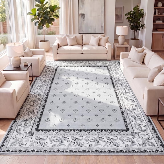 JONATHAN Y MODERN PERSIAN 8 x 10 Area Rug, Acanthus French Border - Light Gray/Cream, MDP504F-8