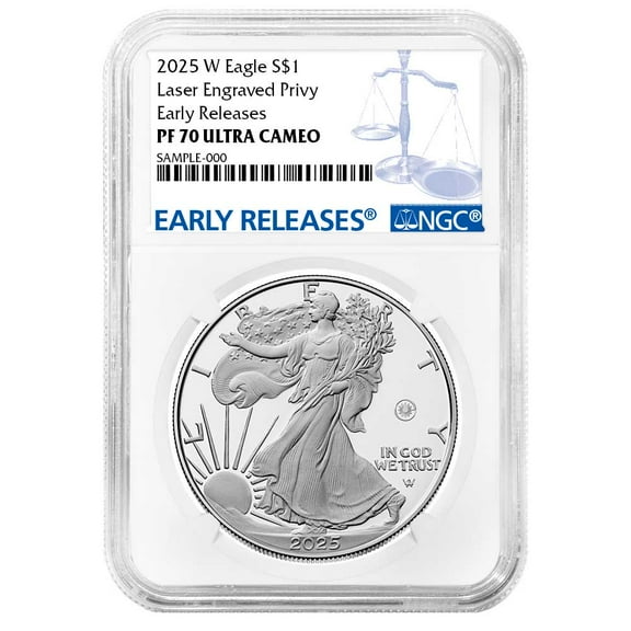 2025-W Proof $1 American Silver Eagle Laser Beam Privy NGC PF70UC ER Blue Label