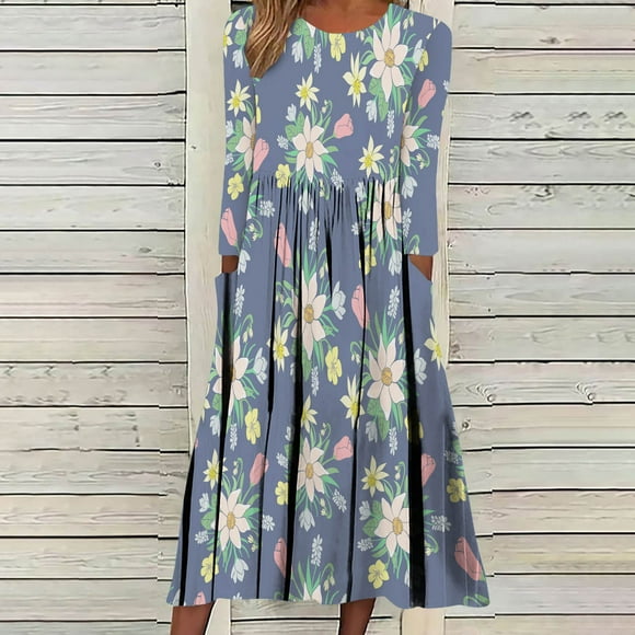 Black Friday TIMIFIS Womens Fall Fashion Women's Maxi Dress Long Sleeve V Neck Casual Loose Long Dresses with Pockets Homecoming Dresses