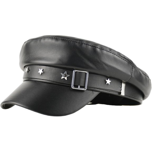CoCoMangos Faux Leather Newsboy Hat for Women Vintage Classic Costume Beret Cap for Men Sailor Fiddler Caps