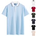 thumbnail image 1 of JDQJBZ Mens Shirts Short Sleeve Mens Sweatshirt Summer Casual Short Sleeve Color Rib Knit Zippered Collar Shirt, 1 of 5