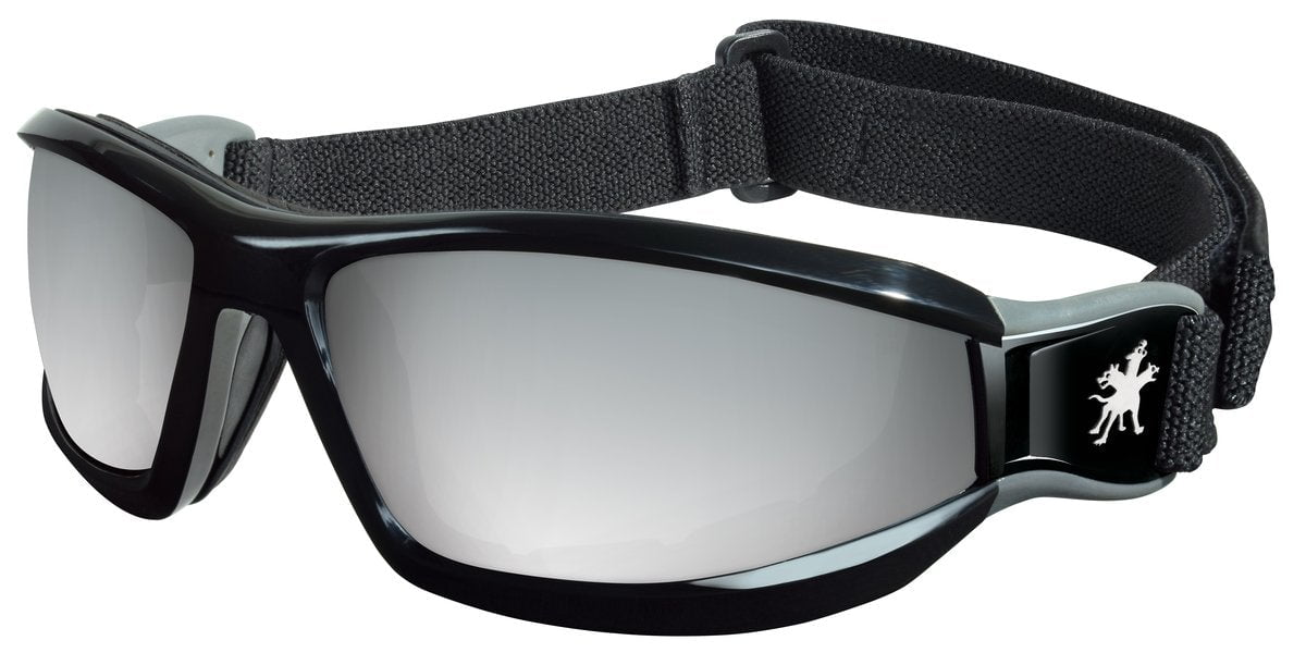 MCR Safety RP117S Swagger RP1 Series Black Safety Goggle with Silver Mirror Lenses Foam Lined with Adjustable Strap