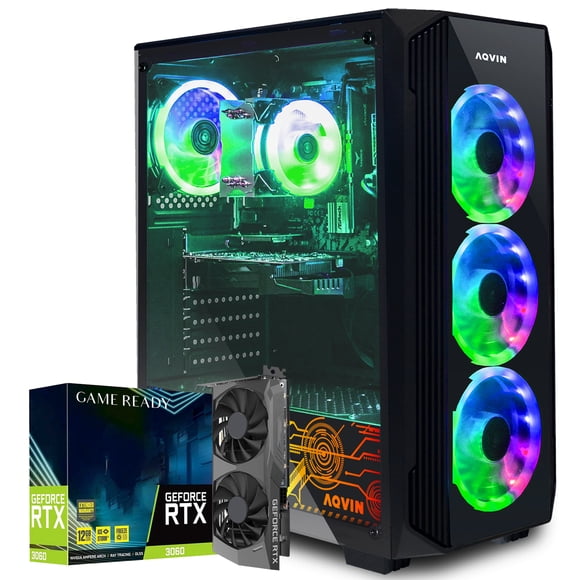 AQVIN ZForce Tour d'Ordinateur de Bureau de Jeu - Intel Core i3 3,6 GHz, GeForce RTX 3060 12 Go GDDR6, 32 Go DDR4 RAM 1 To SSD, Ventilateurs RGB, Windows 11 Pro, HDMI, Ordinateur de Bureau pour Gamer - Noir