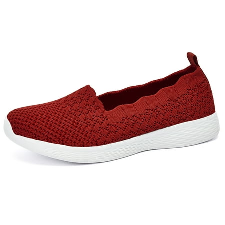 

Poemlady Women s Mesh Ballet Casual Flat Walking Slip on Loafer Shoes Dark Red US10.5