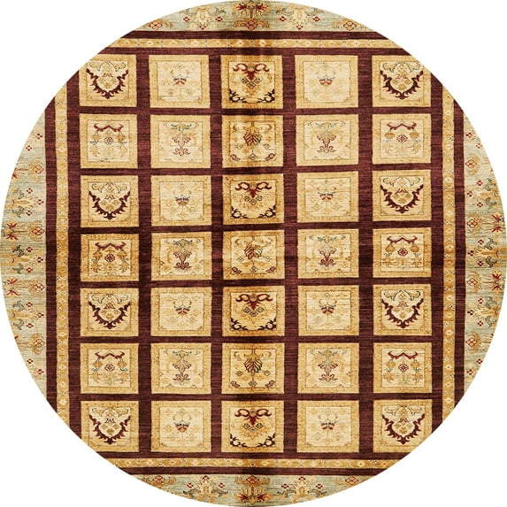 Ahgly Company Machine Washable Indoor Round Abstract Yellow Orange Area Rugs, 5' Round