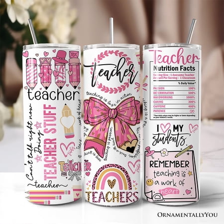 Teacher Life Pink 3D Inflated 20oz Personalized Tumbler With Lid and Stainless Steel Straw, Educator Appreciation Gift Cup