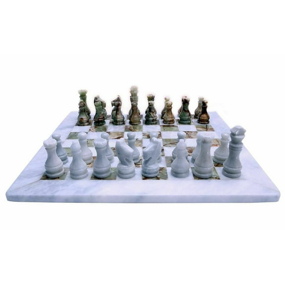 JT Handmade White and Green Onyx Marble Chess Game Set - 12 inch by Jubilee Trader