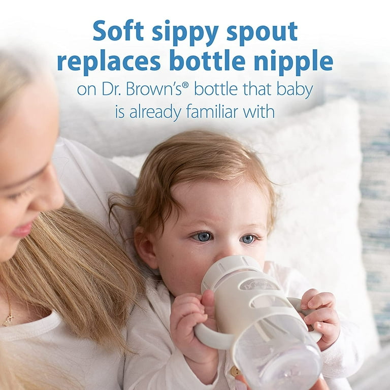 Dr. Brown s Milestones Wide Neck Sippy Bottle with 100 Silicone Handles Easy Grip Bottle with Soft Sippy Spout 9oz 270mL 6m Lt. Blue and Gray
