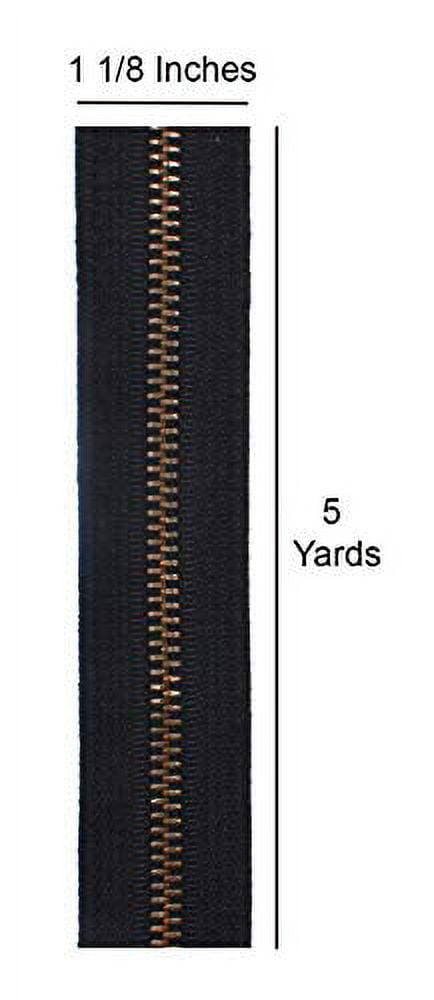 #5 YKK Continuous Antique Brass Black Zipper Chain - 10pcs #5 Non-Locking Long Pull Sliders Per 5 Yards - Color Black - Made in The United States (20 Yards & 40 Sliders)
