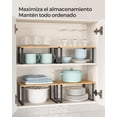 thumbnail image 4 of Organizadores de Cocina, Juego de 4 Estantes de Cocina, Apilables, Expandibles, Metal y Madera de Ingeniería, Negro y Natural, 4 of 7
