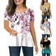 thumbnail image 2 of Gibobby Blusa de Trabajo de Manga Corta Camiseta manga corta con cuello redondo y estampado floral para mujer(Verde,CH), 2 of 4