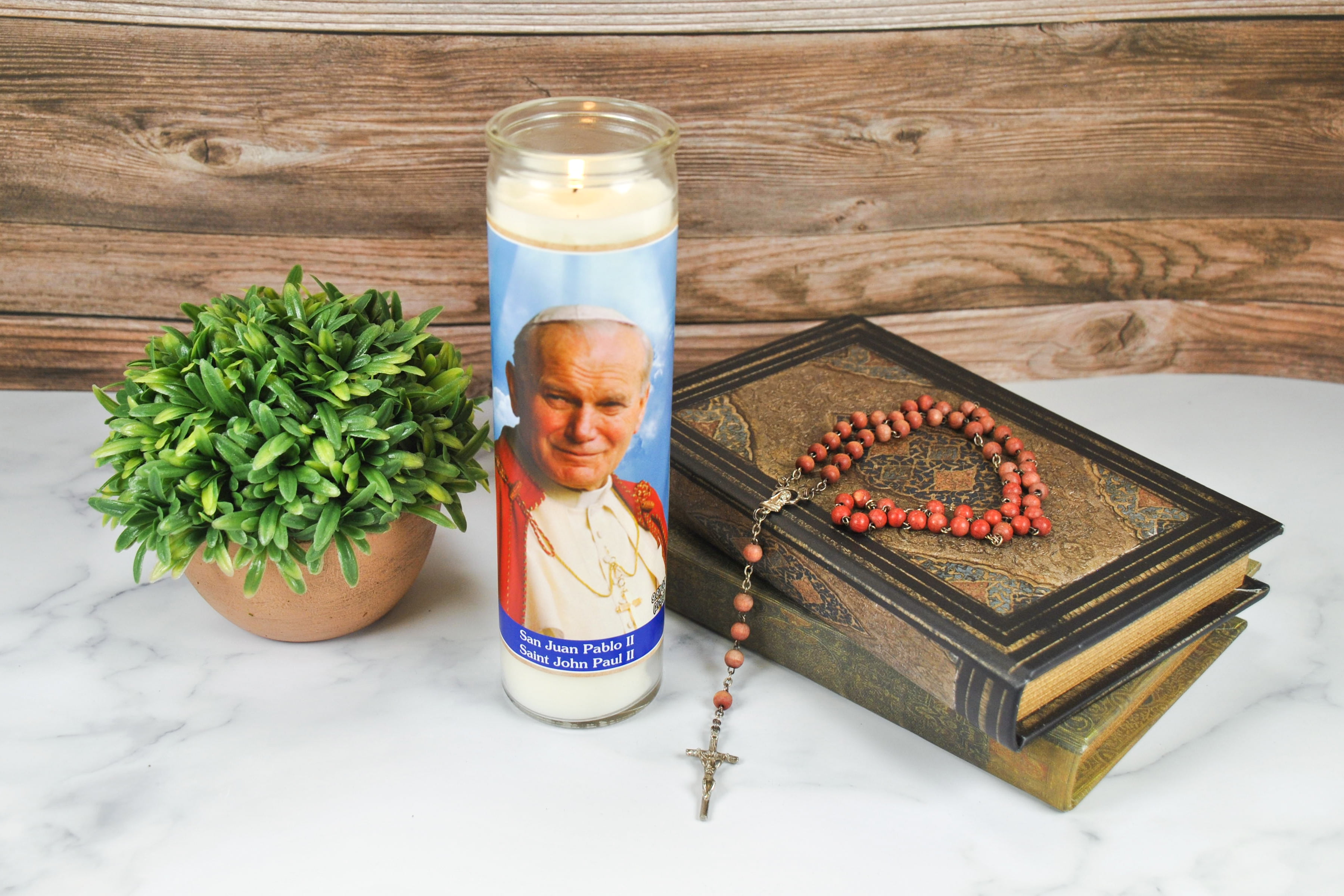 (4 pack) Prayer Candle John Paul II White Wax, 8 Inch