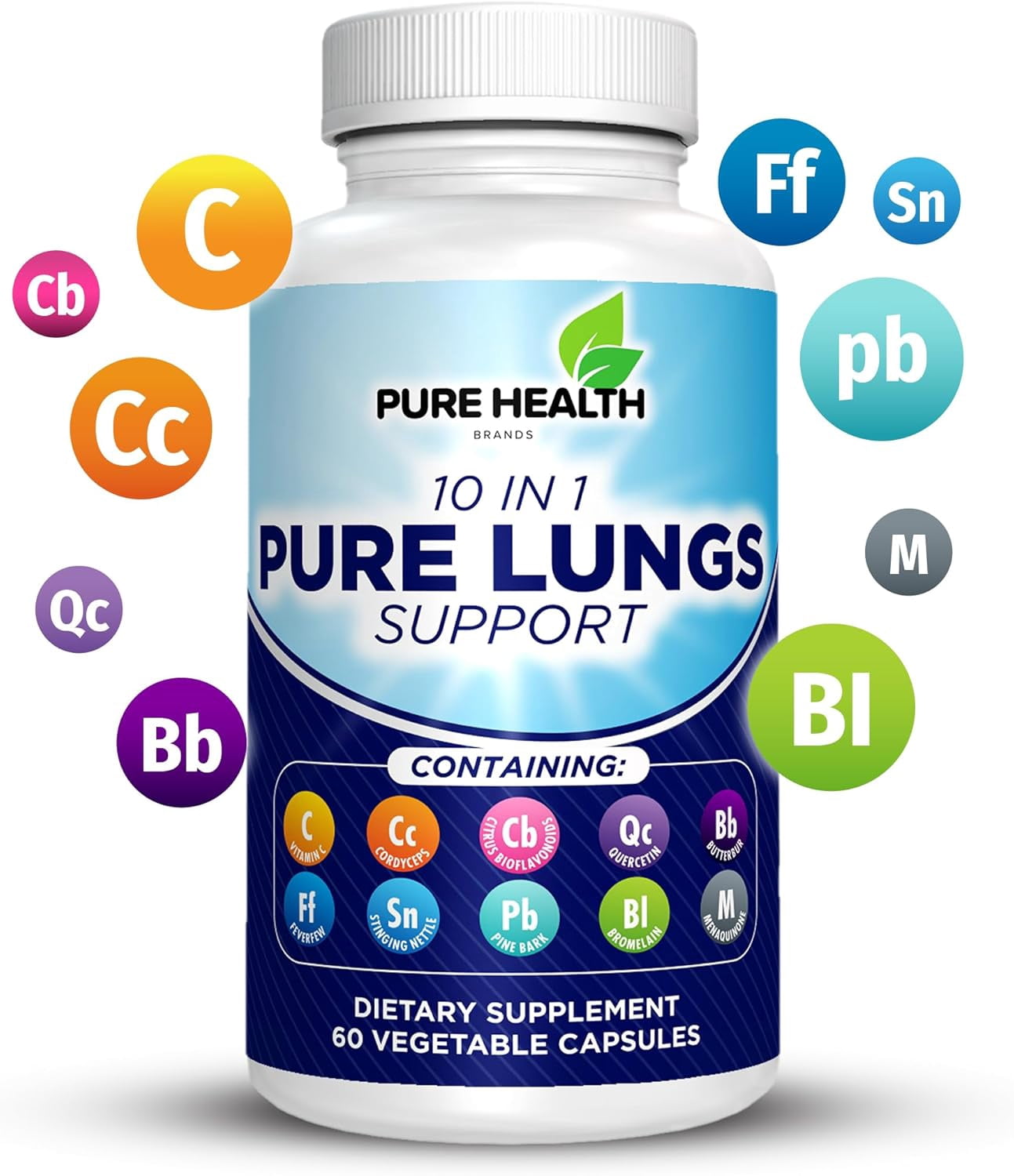 Pure Lungs Support – 10-in-1 Lung Cleanse & Detox Supplement for Smokers & Respiratory Health – with Quercetin, NAC, Cordyceps, Pine Bark, Vitamin C & Butterbur – 60 Capsules