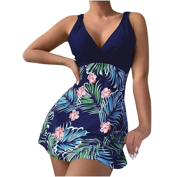 Wycnly Swimsuits for Women Two Piece Swimsuits for Women Womens Bathing Suit Modest Swimsuits Womens Tankini Sets Summer Fashion Floral Print Swing Swimdress Ladies Girls Swimwear