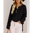 thumbnail image 2 of HSHDLDF Women's Oversized Sweaters Batwing Long Sleeve Loose V Neck Button Henley Tops Pullover Knit Jumper, 2 of 5