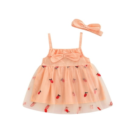 

QILINXUAN Baby Girls Casual Tutu Dress Pineapple Embroidery Pattern Sleeveless Summer Princess Mesh Tulle Suspender Dress