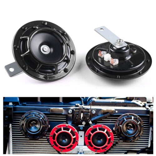 2pcs 12V 115dB Hella Super Loud Compact Electric Blast Tone Air Horn Kit Black