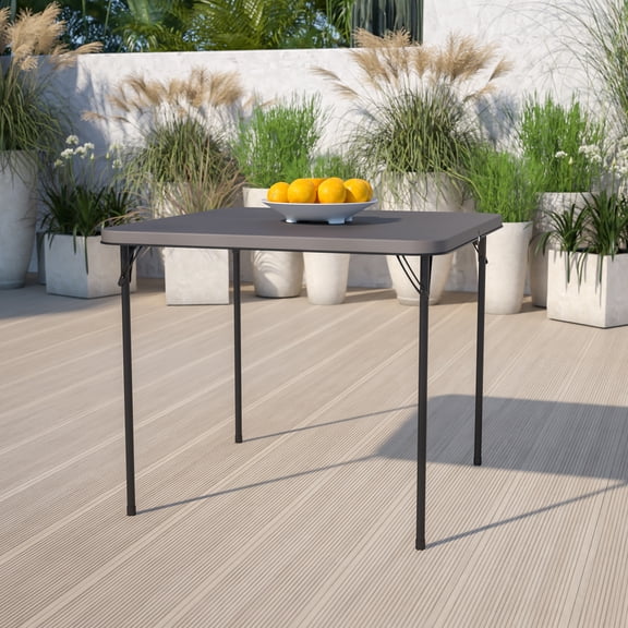 BizChair 2.83-Foot Square Bi-Fold Dark Gray Plastic Folding Table with Carrying Handle