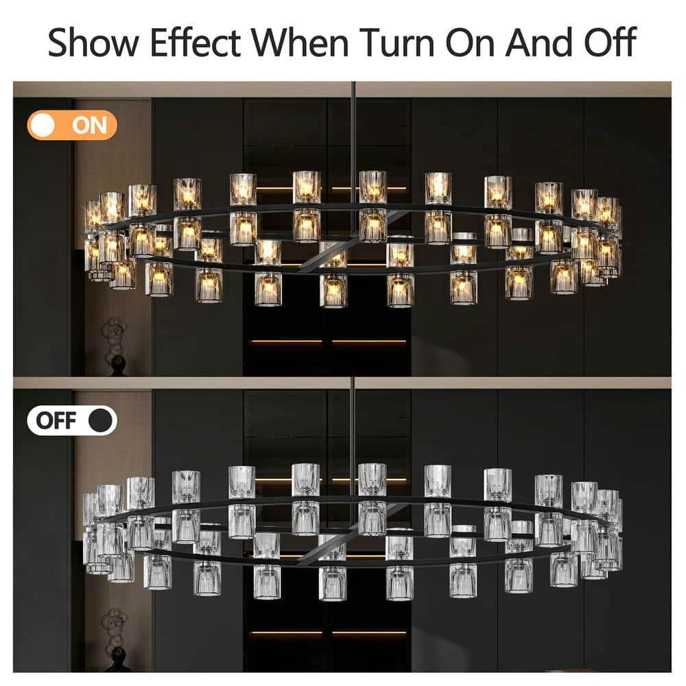 Spaco 48 Inches Luxury Chandeliers Crystal Includes Bulbs, Simple Decorative Lights, Modern LED Lighting for Indoor as Living Room, Dining Room, Black
