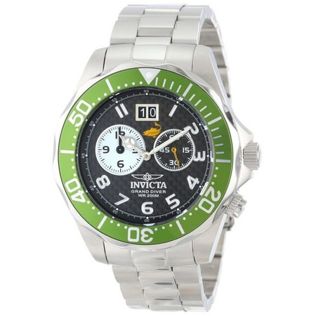 Invicta 14443 Mens Grand Diver Black Dial Green Bezel Stainless Steel Dive Watch